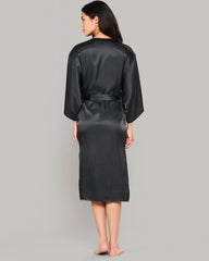 BLACK SATIN ROBE WITH PARISIAN LACE NECKLINE – LA SENZA BLACK / S/M