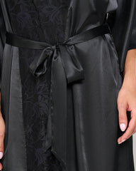 BLACK SATIN ROBE WITH PARISIAN LACE NECKLINE – LA SENZA BLACK / S/M