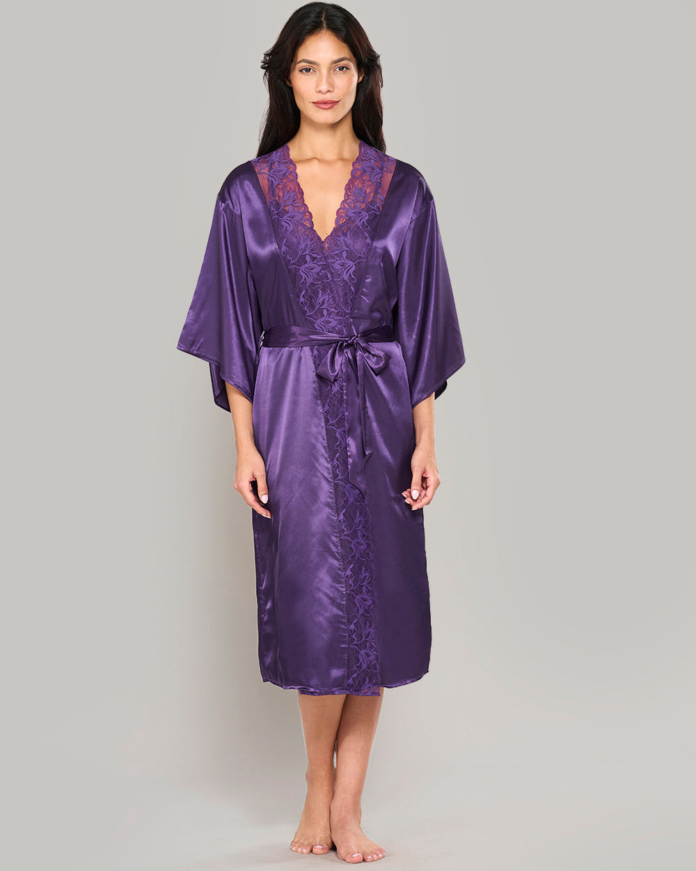ROYAL PURPLE SATIN ROBE WITH PARISIAN LACE NECKLINE – LA SENZA PURPLE / S/M