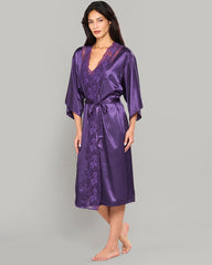 ROYAL PURPLE SATIN ROBE WITH PARISIAN LACE NECKLINE – LA SENZA PURPLE / S/M