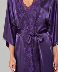 ROYAL PURPLE SATIN ROBE WITH PARISIAN LACE NECKLINE – LA SENZA PURPLE / S/M