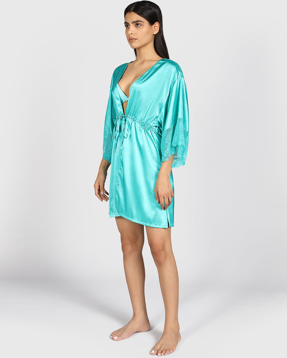 La Senza Sexy Sleep Satin Robe BEACH TEAL / S/M La Senza Sexy Sleep Satin Robe BEACH TEAL / S/M