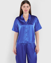 La Senza Unlined Satin Button Down Sleep Top Blue / M