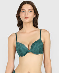 La Senza Double Pushup Plunge Bra Dark Green / 34B
