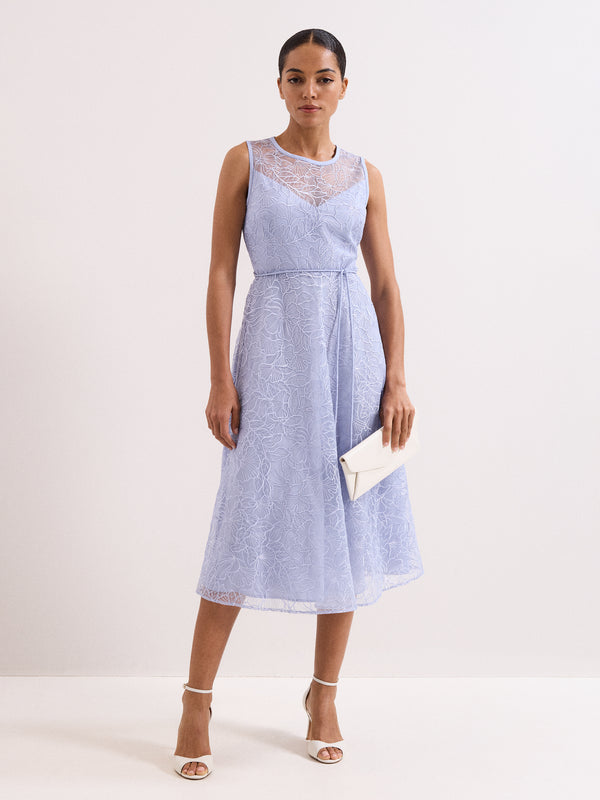 Phase Eight Sakura Blue Embroidered Midi Dress