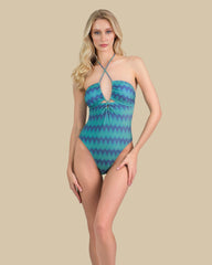 Isla & Evie Zig Zag Print Shimmer Cut Out Swimsuit
