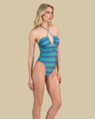 Isla & Evie Zig Zag Print Shimmer Cut Out Swimsuit