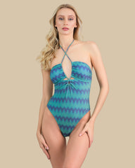 Isla & Evie Zig Zag Print Shimmer Cut Out Swimsuit