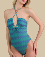 Isla & Evie Zig Zag Print Shimmer Cut Out Swimsuit