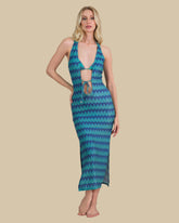 Isla & Evie Metallic Zig Zag Print Front Tie Midi Dress