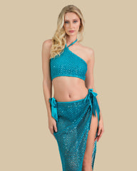 Isla & Evie Sequin Crochet Halter Neck Top