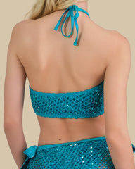 Isla & Evie Sequin Crochet Halter Neck Top