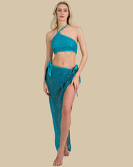 Isla & Evie Sequin Crochet Halter Neck Top