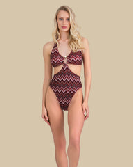 Isla & Evie Zig Zag Print Cut Out Swimsuit
