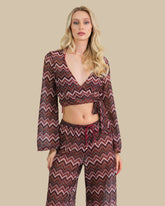 Isla & Evie Zig Zag Print Wrap Crop Top