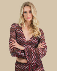 Isla & Evie Zig Zag Print Wrap Crop Top