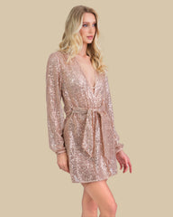 Isla & Evie Sequin Tie Waist Short Robe