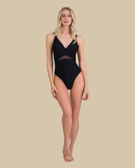 Isla & Evie Cross Front Swimsuit With Mesh Inserts