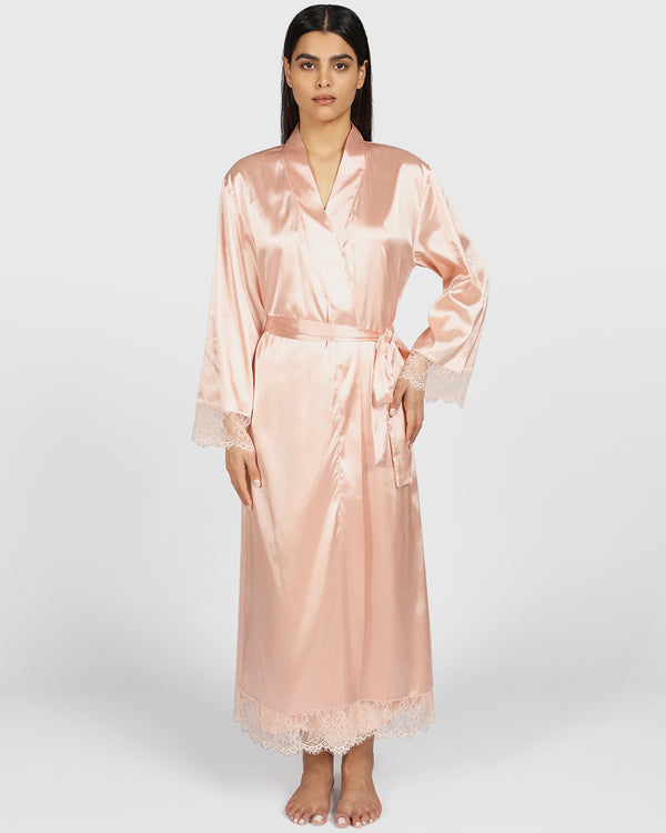 Isla & Evie Sexy Sleep Satin Robe PEACHY KEEN / S