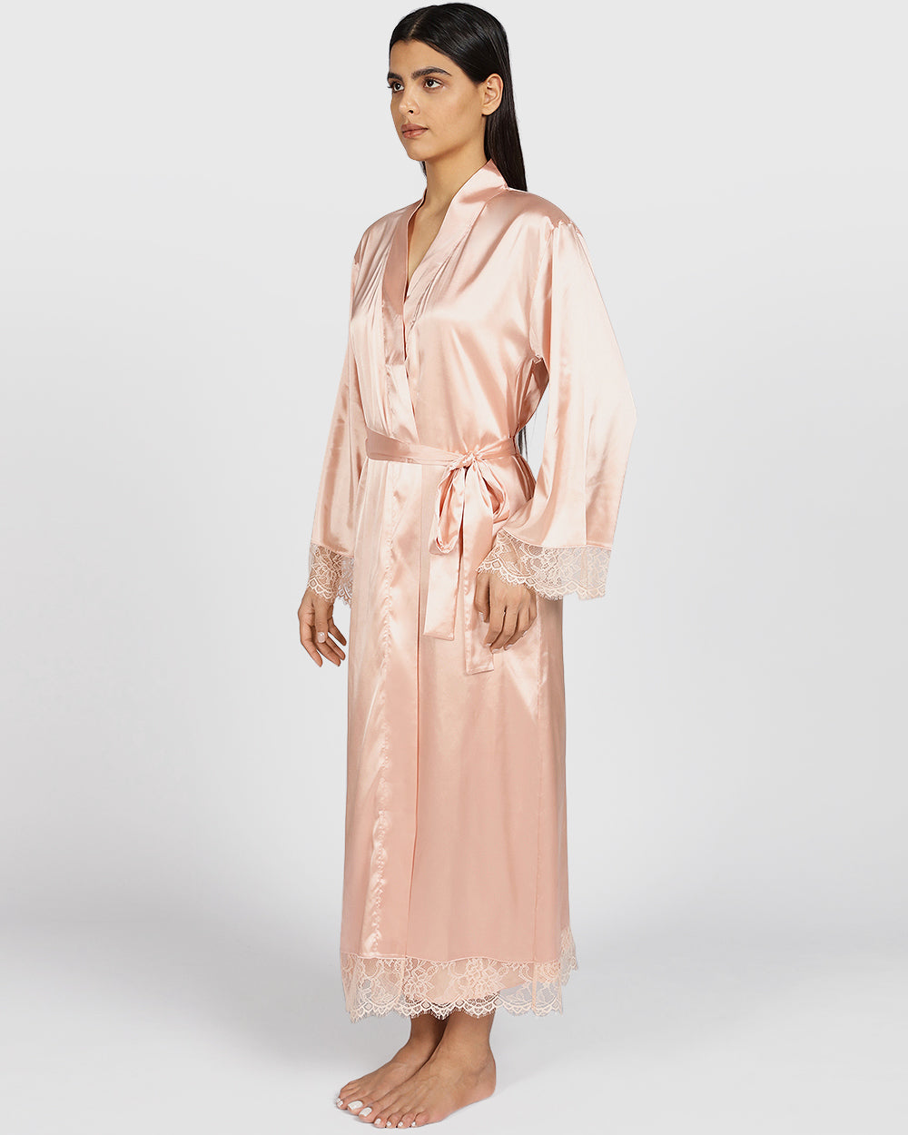 Isla & Evie Sexy Sleep Satin Robe PEACHY KEEN / S