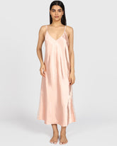 Isla & Evie Sexy Sleep Satin Slip PEACHY KEEN / M