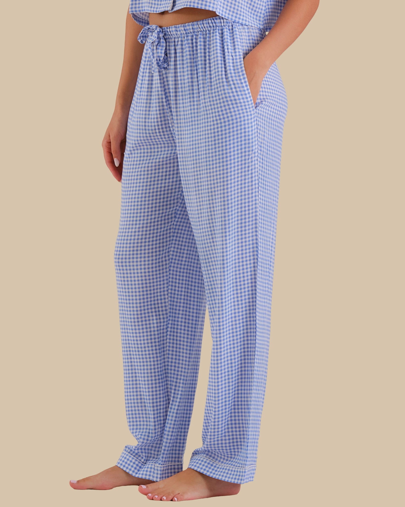 WOMEN'S SHORT SLEEVE PAJAMA SET BLUE CHECK-LSI / S