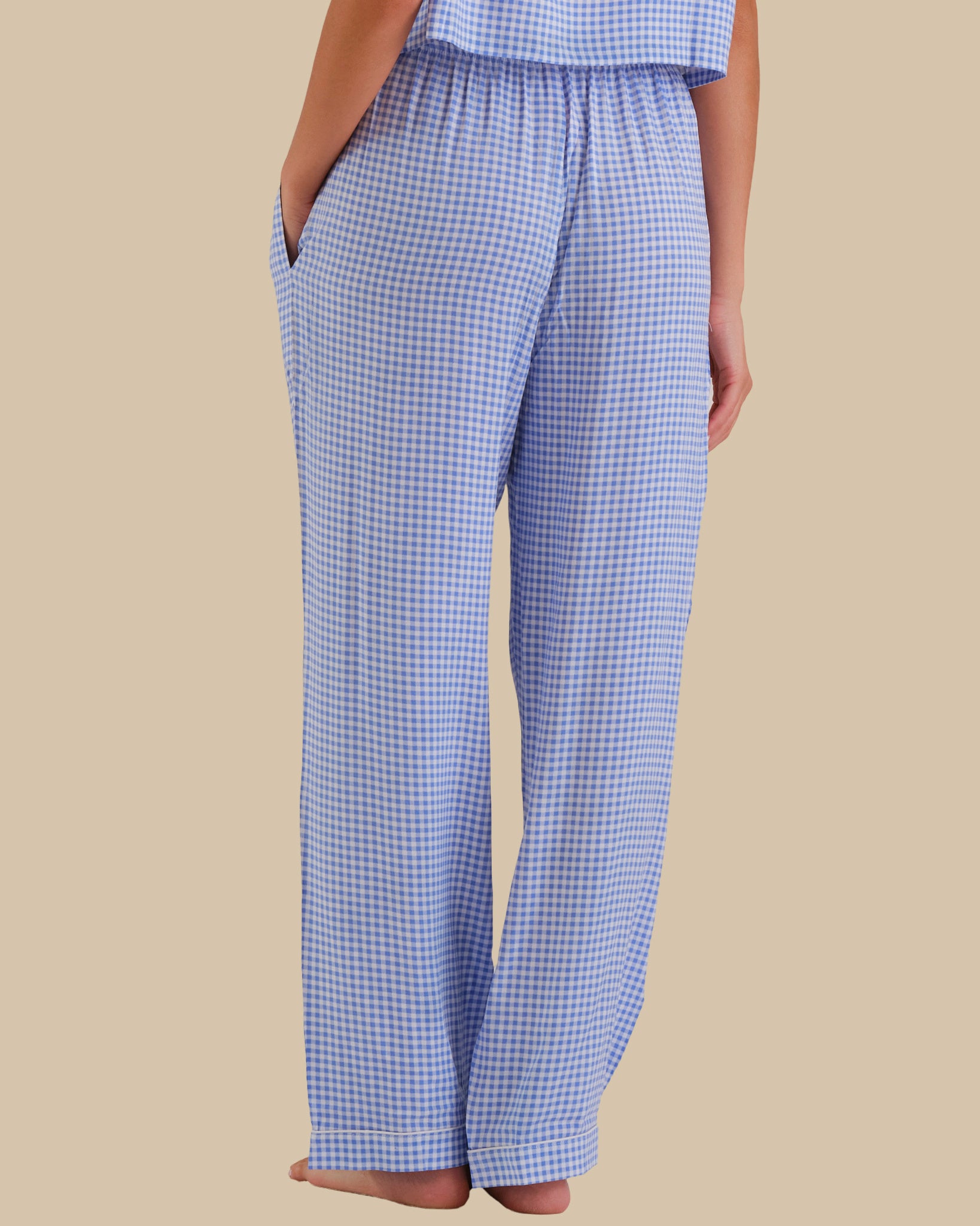 WOMEN'S SHORT SLEEVE PAJAMA SET BLUE CHECK-LSI / S