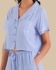 WOMEN'S SHORT SLEEVE PAJAMA SET BLUE CHECK-LSI / S