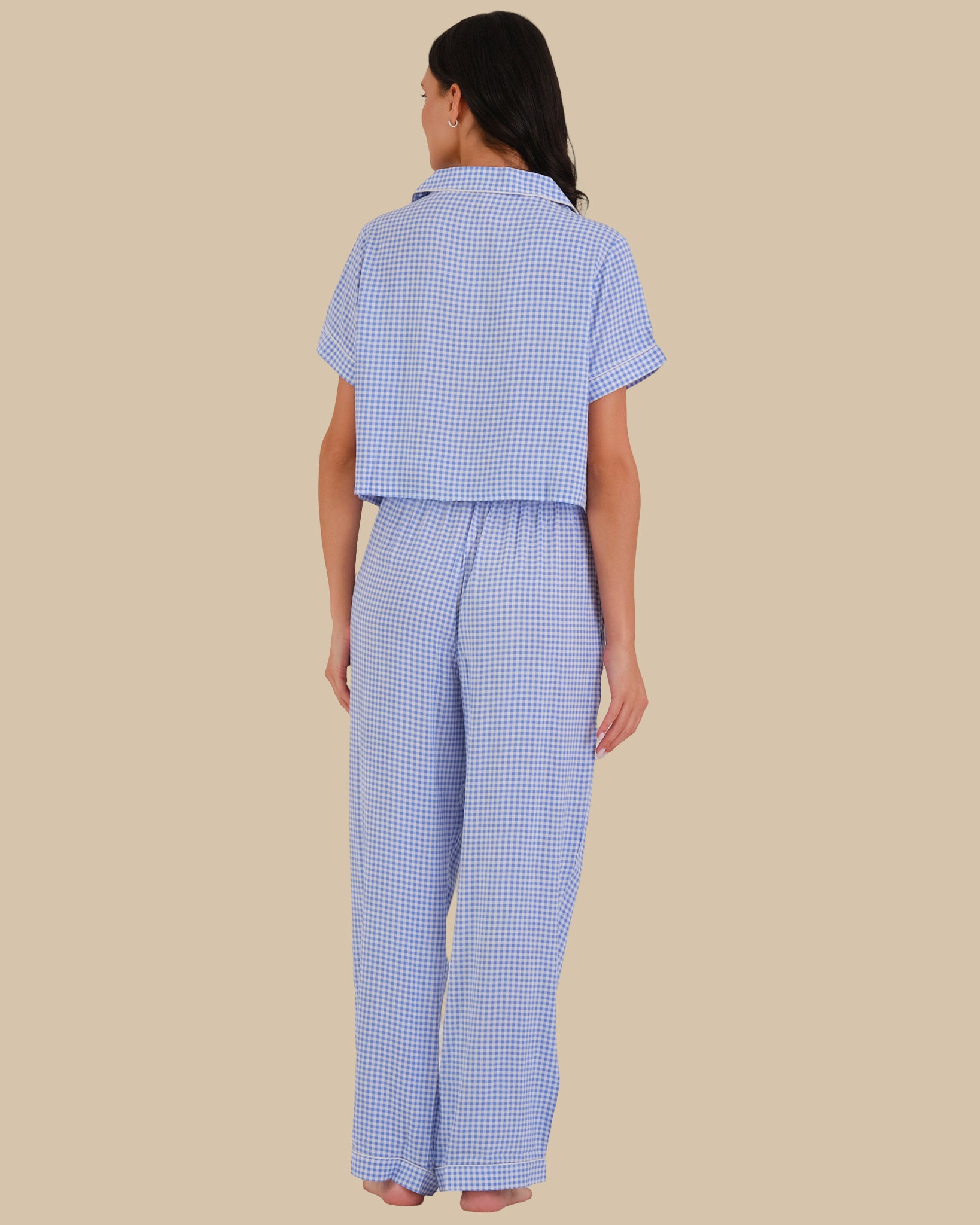 WOMEN'S SHORT SLEEVE PAJAMA SET BLUE CHECK-LSI / S