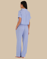 WOMEN'S SHORT SLEEVE PAJAMA SET BLUE CHECK-LSI / S