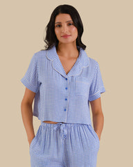 WOMEN'S SHORT SLEEVE PAJAMA SET BLUE CHECK-LSI / S
