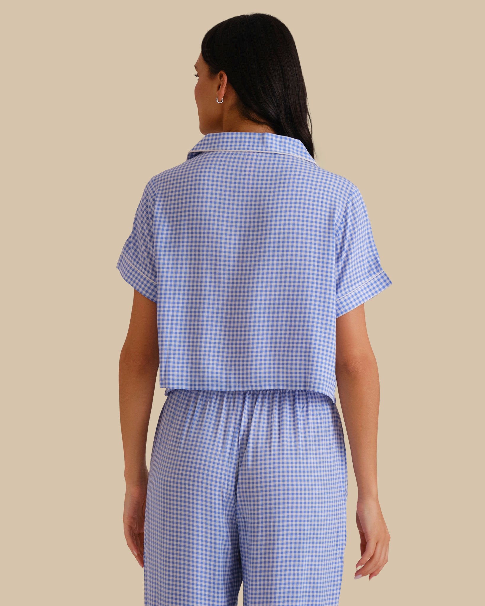 WOMEN'S SHORT SLEEVE PAJAMA SET BLUE CHECK-LSI / S