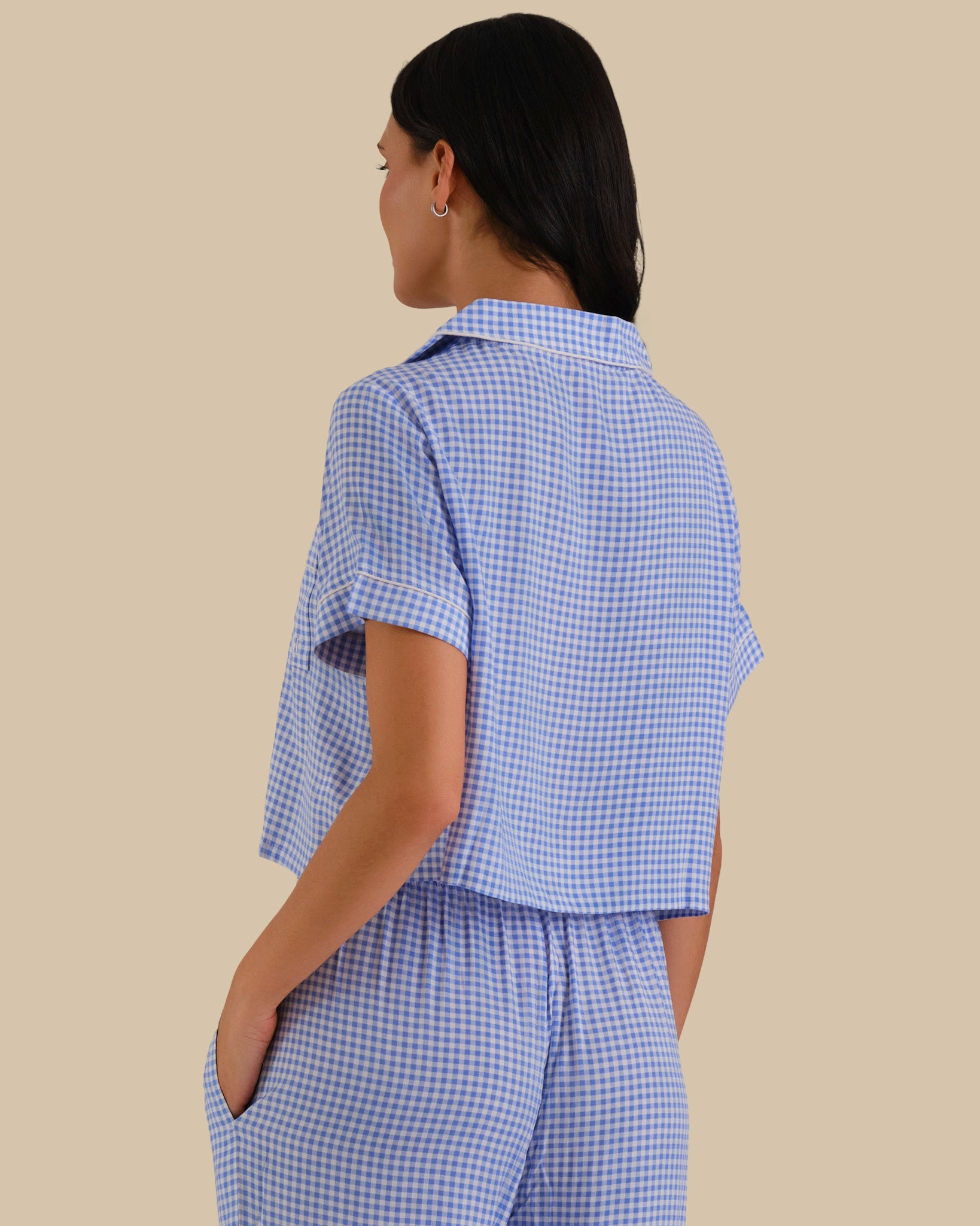 WOMEN'S SHORT SLEEVE PAJAMA SET BLUE CHECK-LSI / S