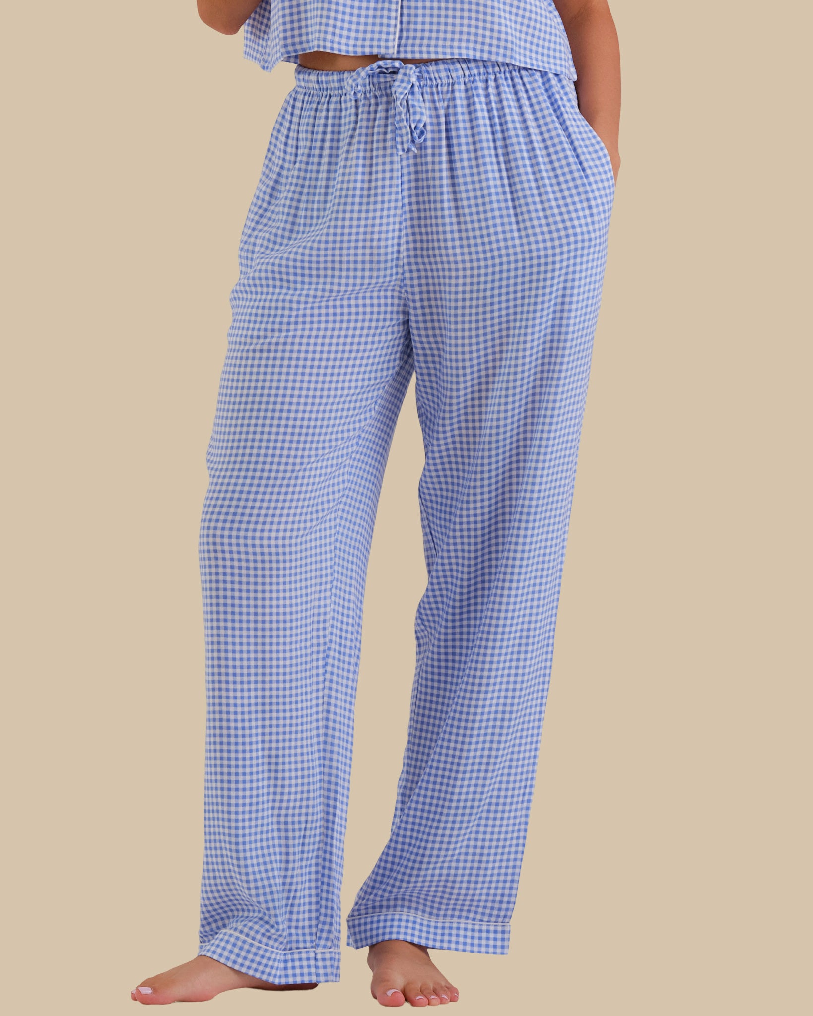 WOMEN'S SHORT SLEEVE PAJAMA SET BLUE CHECK-LSI / S