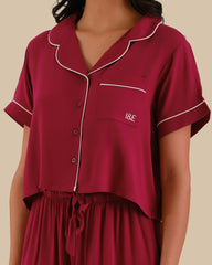 WOMEN'S SHORT SLEEVE PAJAMA SET RED-LSI / S
