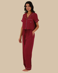 WOMEN'S SHORT SLEEVE PAJAMA SET RED-LSI / S