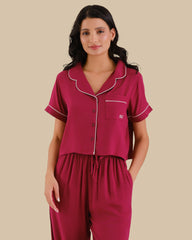WOMEN'S SHORT SLEEVE PAJAMA SET RED-LSI / S
