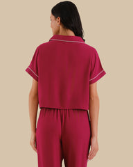 WOMEN'S SHORT SLEEVE PAJAMA SET RED-LSI / S