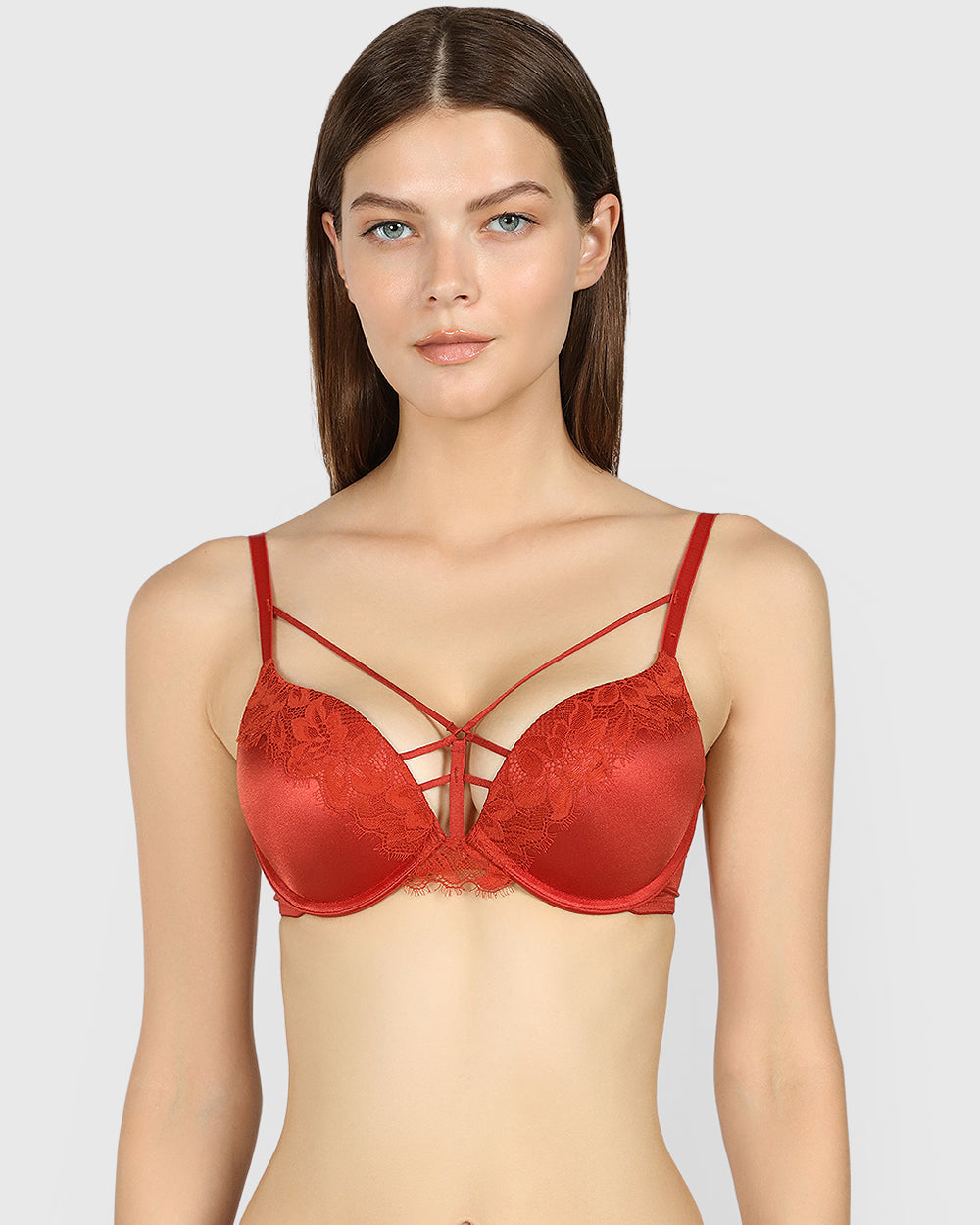 Isla & Evie Obvious Double Pushup Plunge Bra RED OCHRE / 34B