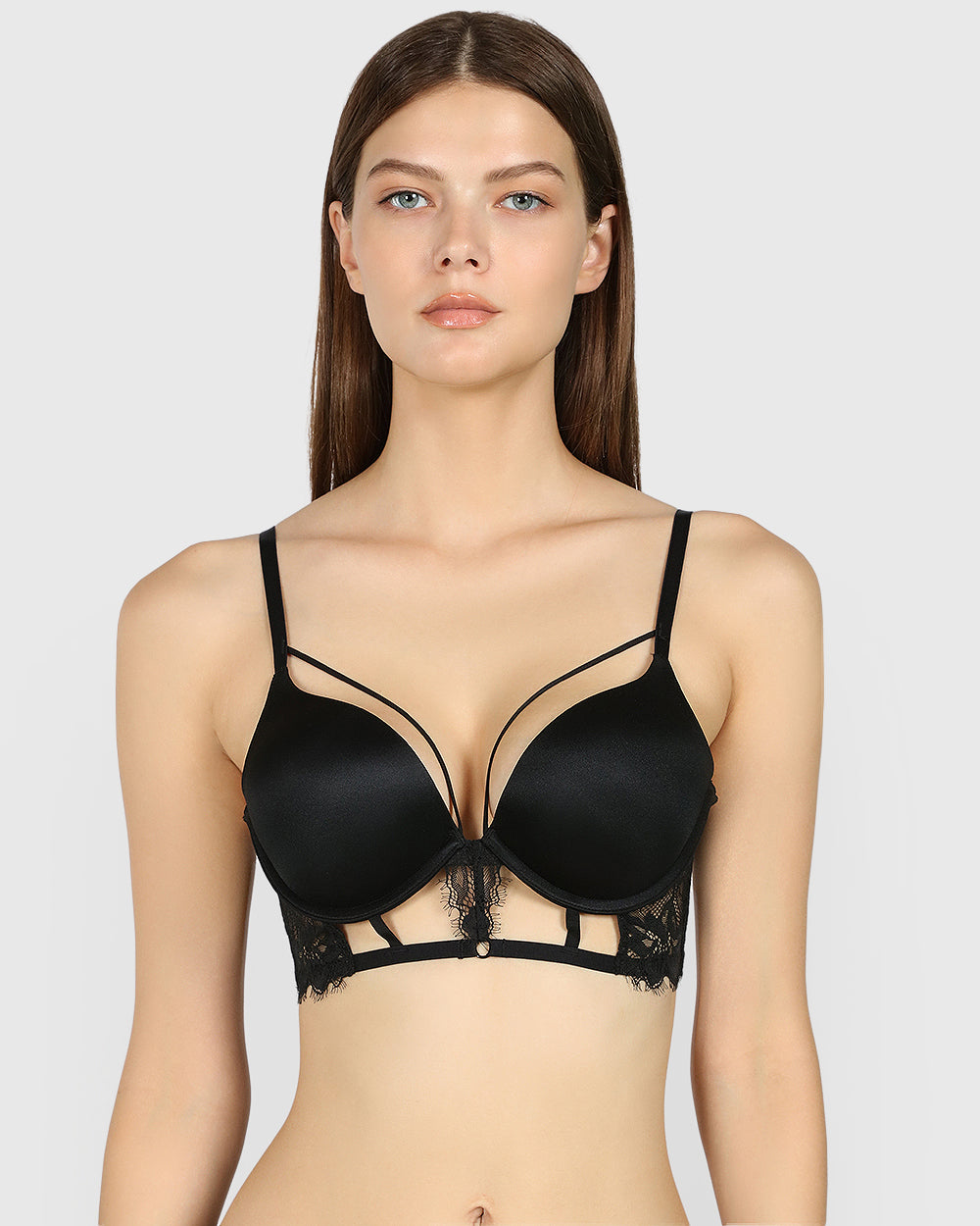 Isla & Evie Obvious Double Pushup Plunge Bra BLACK / 34B