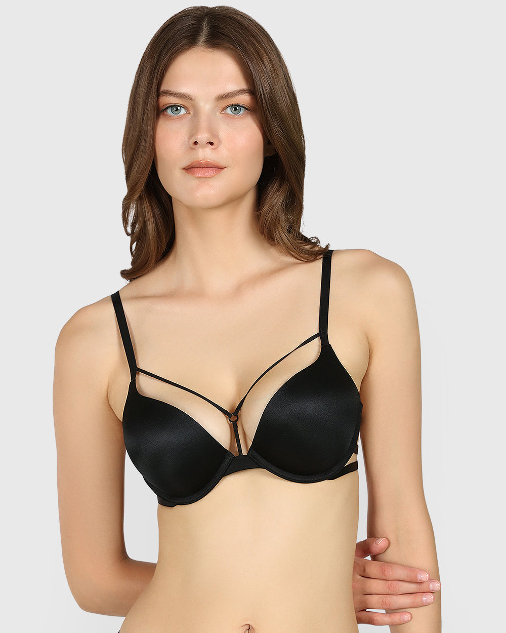 Isla & Evie Obvious Double Pushup Plunge Bra BLACK / 34B