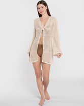 Isla & Evie Short Crochet Cardigan Cream / S