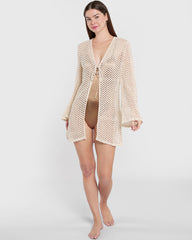 Isla & Evie Short Crochet Cardigan Cream / S