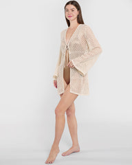 Isla & Evie Short Crochet Cardigan Cream / S
