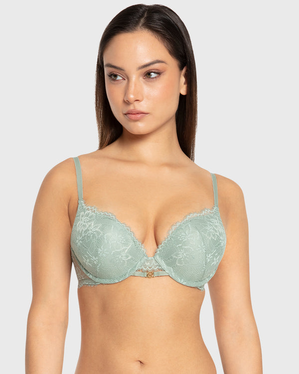 Isla & Evie Iceberg Green Double Push Up Plunge Bra Iceberg Green / 34B