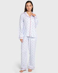 Isla & Evie Blue Heart Print Viscose Pajama Set Blue Heart Print / S