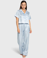 Isla & Evie Blue Stripe Satin Pajama Set Blue Stripe / S