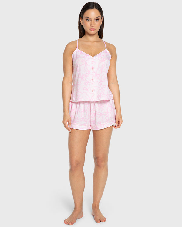 Isla & Evie Pink Bows Cami Pajama Set Light Pink / S