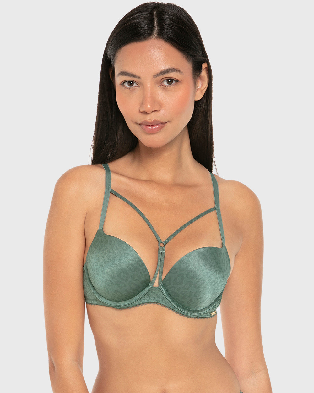 Isla & Evie Lightly Lined Plunge Bra Silver Pine Print / 34B