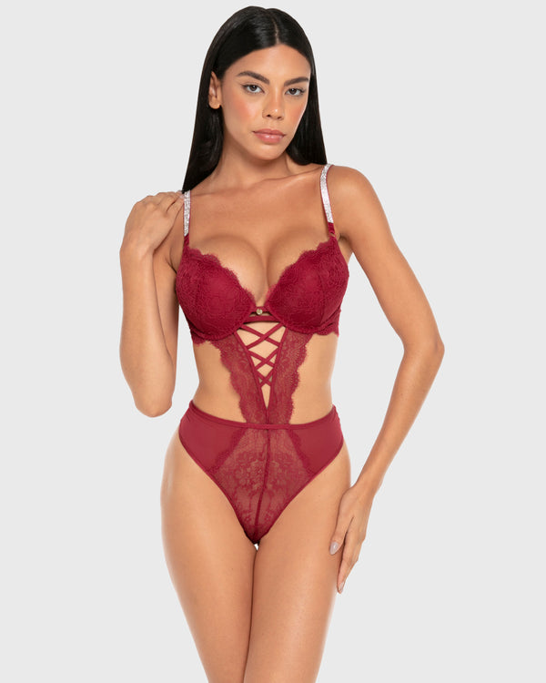 Isla & Evie Lace Wired Bodysuit Rumba Red / S